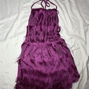 Purple Fringe Halter Dress